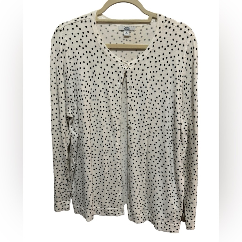 Croft & Barrow - White / Black dots; Button down front Cardigan; Size XL